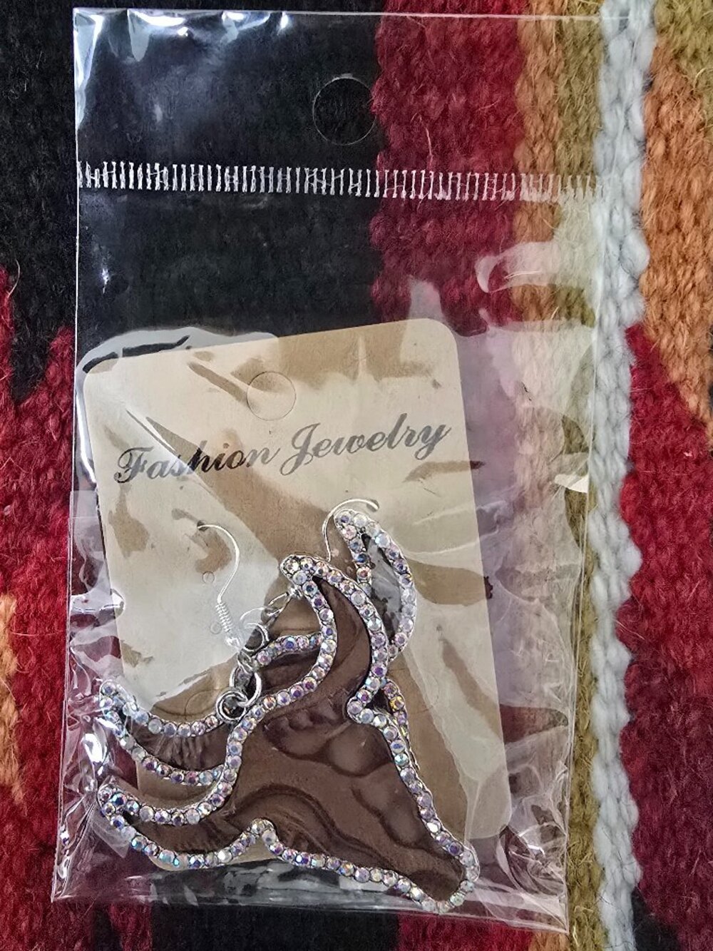 NWT Brown Rhinestone Steer earrings